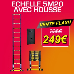 VENTE FLASH - MODÈLE D'EXPO - ÉCHELLE WOERTHER, GRAFITEK AVEC BARRE STABILISATRICE 5M20 AVEC HOUSSE