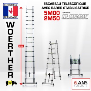 ECHELLE ESCABEAU DOUBLE FONCTIONS WOERTHER, MODELE CLASSIC 5M/2.5M - PACK BASIQUE