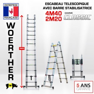 ECHELLE ESCABEAU DOUBLE FONCTIONS WOERTHER, MODELE CLASSIC 4.40M/2.2M - PACK BASIQUE