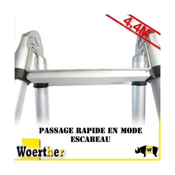 Echelle-escabeau Télescopique 4m40/2m20 Woerther Avec Double Barres  Stabilisatrices Plus Plateforme - Garantie 5 Ans - Qualité Supérieure ❘  Bricoman