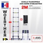 Echelle aluminum télescopique 2 mètres avec barre stabilisatrice + housse