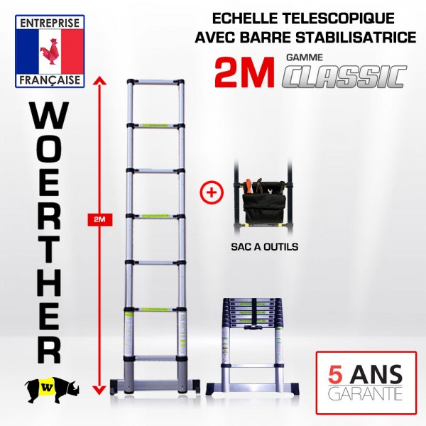 Echelle pliante télescopique de 2M, gamme classic avec tapis