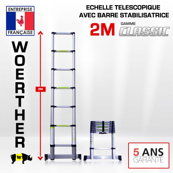 Échelle télescopique en aluminium - 2.00 mètres