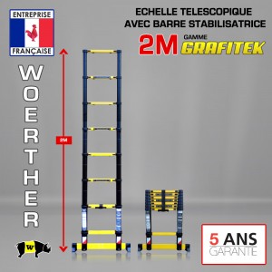 ECHELLE TELESCOPIQUE 2M PRO GRAFITEK AVEC  BARRE STABILISATRICE