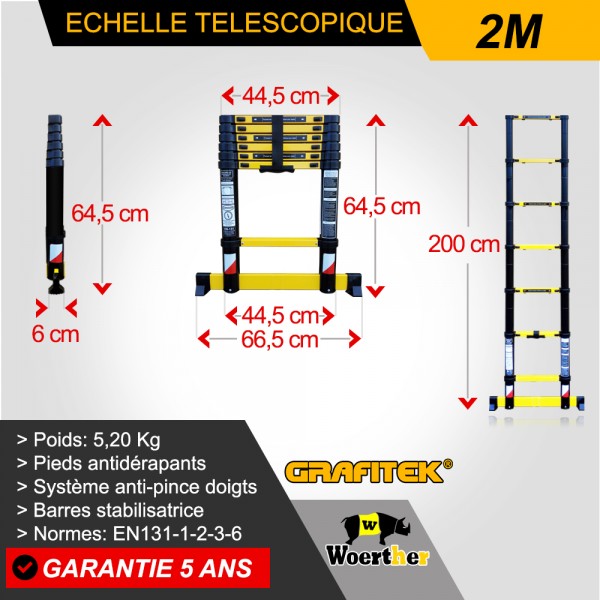 Échelle télescopique Pliable en Aluminium - 6,2 m - Échelle