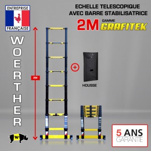 ECHELLE TELESCOPIQUE 2M PRO GRAFITEK AVEC BARRE STABILISATRICE,  AVEC HOUSSE