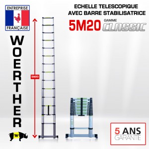 Echelle t&eacute;lescopique 5m 20 Classic avec barre stabilisatrice