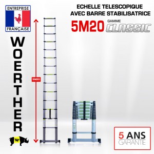 Echelle télescopique 5m 20 Classic avec barre stabilisatrice