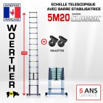 ECHELLE TELESCOPIQUE PLIANTE 5M20 AVEC BARRE STABILISATRICE - GAMME CLASSIC + ROULETTES