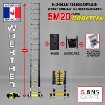 Echelle télescopique 5m20 GRAFITEK avec barre stabilisatrice + housse + sac à outils + plateforme "PRATIK"
