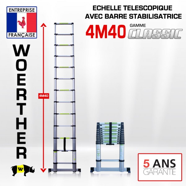 Echelle télescopique Hauteur de 4M et 4M40 , gamme classic, pack basique