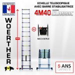 ECHELLE TELESCOPIQUE PLIANTE 4M40 AVEC BARRE STABILISATRICE + SAC A OUTILS