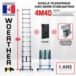 Echelle télescopique 4m 40 Classic avec barre stabilisatrice + housse + plateforme "PRATIK"