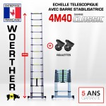 ECHELLE TELESCOPIQUE PLIANTE 4M40 AVEC BARRE STABILISATRICE + ROULETTES