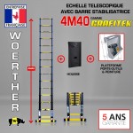 Echelle télescopique 4m40 GRAFITEK avec barres stabilisatrice + Housse + plateforme PRATIK