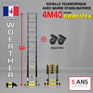 Échelle télescopique Woerther Echelle télescopique 4m40 Grafitek avec barre  stabilisatrice