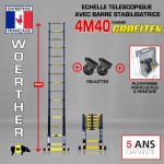 Echelle télescopique 4m40 GRAFITEK avec barre stabilisatrice + roulettes + plateforme "PRATIK"