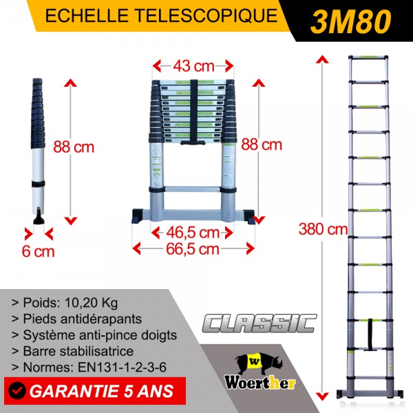 ÉCHELLE PLIANTE DE 20 pieds échelle télescopique polyvalente 2,6m 5m 3M  pour le EUR 58,90 - PicClick FR