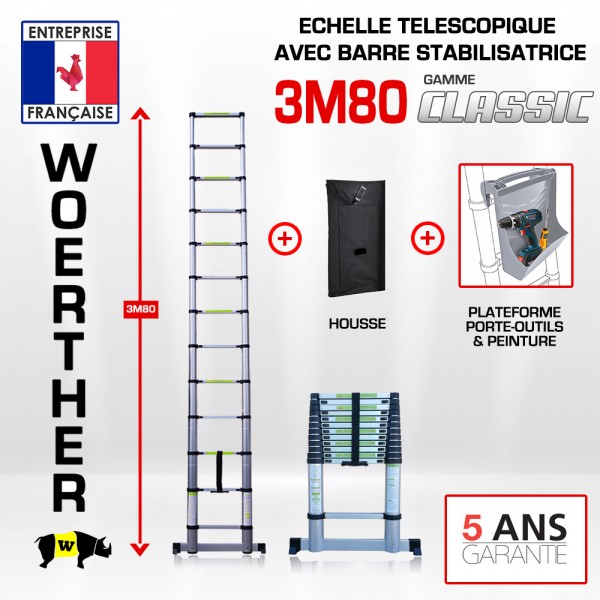 Echelle t&eacute;lescopique 3m80 Classic | Pack Pratique
