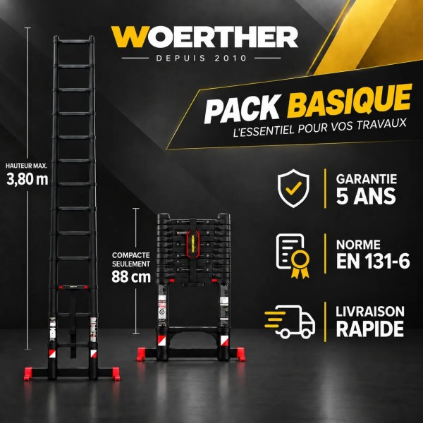 Echelle t&eacute;lescopique 3m80 Grafitek avec barres stabilisatrices