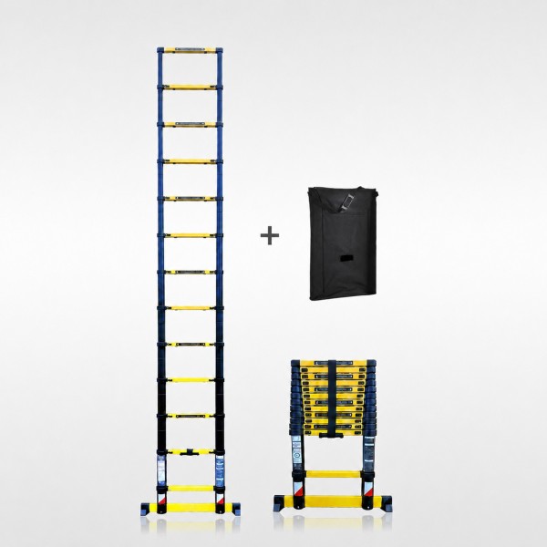 Echelle t&eacute;lescopique 3m80 Grafitek avec barres stabilisatrice + Housse