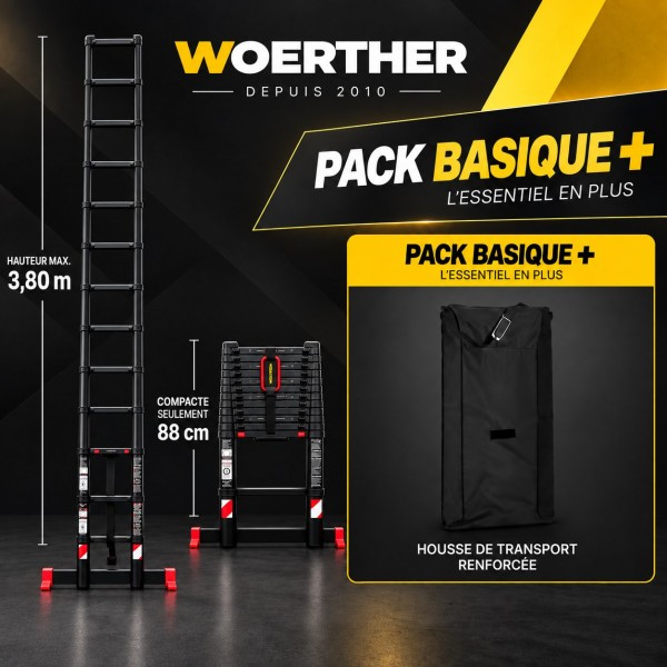 Echelle t&eacute;lescopique 3m80 Grafitek | Pack Basique +