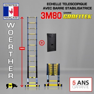 ECHELLE 3M 80 PRO GRAFITEK AVEC BARRE STABILISATRICE, AVEC HOUSSE