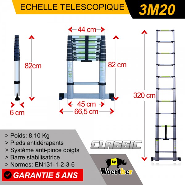 echelle telescopique 3m2 classic alu avec plateforme