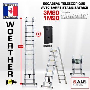 ECHELLE ESCABEAU DOUBLE FONCTIONS WOERTHER, MODELE CLASSIC 3M80/1.9M - PACK 1 (AVEC HOUSSE)