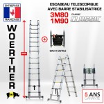 ECHELLE ESCABEAU DOUBLE FONCTIONS WOERTHER, MODELE CLASSIC 3M80/1.9M - PACK 2 (AVEC PTAPIS)