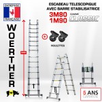 ECHELLE ESCABEAU DOUBLE FONCTIONS WOERTHER, MODELE CLASSIC 3M80/1.9M - PACK 3 (AVEC HOUSSE ET TAPIS)