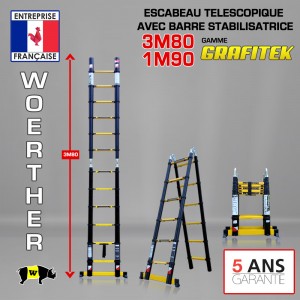 ECHELLE ESCABEAU DOUBLE FONCTIONS WOERTHER, MODÈLE GRAFITEK 3M80/1.9M - PACK BASIQUE 