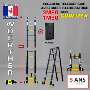 ECHELLE ESCABEAU DOUBLE FONCTIONS WOERTHER, MODÈLE GRAFITEK 3M80/1.9M - PACK 1 (AVEC HOUSSE)