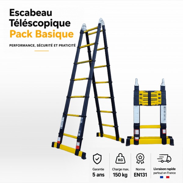 Escabeau t&eacute;lescopique Woerther Grafitek 3M80/1.9M | Pack Basique