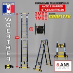 ESCABEAU DOUBLE FONCTIONS WOERTHER DOUBLE BARRES STABILISATRICES, MODÈLE GRAFITEK 3M80/1.9M - PACK 2 (AVEC PLATEFORME)