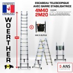 ECHELLE ESCABEAU DOUBLE FONCTIONS WOERTHER, MODELE CLASSIC 4.40M/2.2M - PACK 2 (AVEC SAC A OUTILS)