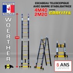 ÉCHELLE ESCABEAU TRIPLE FONCTIONS WOERTHER, MODÈLE GRAFITEK 4M40/2M20 - PACK BASIQUE 