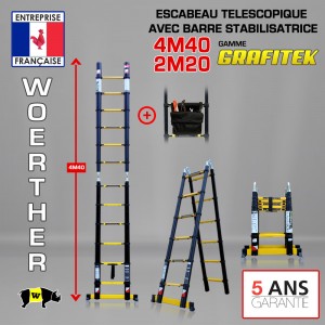 Echelle escabeau télescopique 4m40 avec son tapis antidérapant - Gamme Pro  Grafitek - Woerther®