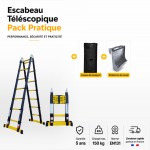 Echelle escabeau telescopique 4M40/2M20 Grafitek avec barre stabilisatrice | Pack Pratique