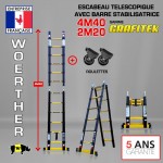 ECHELLE ESCABEAU DOUBLE FONCTIONS, MODÈLE GRAFITEK 4M40/2M20 - PACK 3 (AVEC HOUSSE ET TAPIS)