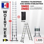 Echelle télescopique 2m Woerther Grafitek avec barre stabilisatrice - Plus  patins Highblock - Garantie 5 ans - Brico Privé