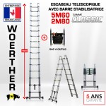 ECHELLE ESCABEAU DOUBLE FONCTIONS WOERTHER, MODELE CLASSIC 5.6M/2.8M - PACK 2 (AVEC SAC A OUTILS)