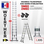 ECHELLE ESCABEAU DOUBLE FONCTIONS WOERTHER, MODELE CLASSIC 5.6M/2.8M - PACK 3 (AVEC ROULETTES)