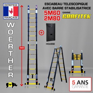 ECHELLE ESCABEAU DOUBLE FONCTIONS WOERTHER, MODÈLE GRAFITEK 5M60/2M80 - PACK 1 (AVEC HOUSSE)