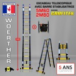 ECHELLE ESCABEAU TELESCOPIQUE WOERTHER, DOUBLE FONCTIONS GRAFITEK 5.60M/2.80M - PACK 2 (AVEC SAC A OUTILS)