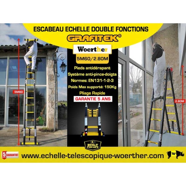 Échelle télescopique Woerther Echelle télescopique 4m40 Grafitek avec barre  stabilisatrice