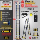 ECHELLE ESCABEAU TELESCOPIQUE WOERTHER 2 BARRES STABILISATRICES, TRIPLE FONCTIONS GRAFITEK 6M20/3M10 - AVEC HOUSSE ET PLATEFORME