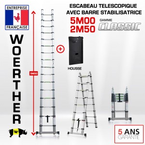 ECHELLE ESCABEAU DOUBLE FONCTIONS WOERTHER, MODELE CLASSIC 5M/2.5M - PACK 1 (AVEC HOUSSE)