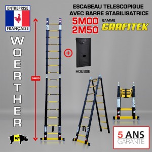 ECHELLE ESCABEAU DOUBLE FONCTIONS WOERTHER, MODÈLE GRAFITEK 5M/2M50 - PACK 1 (AVEC HOUSSE)