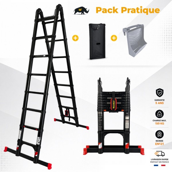 Escabeau T&eacute;lescopique Grafitek 5 m / 2,5m | Pack Pratique